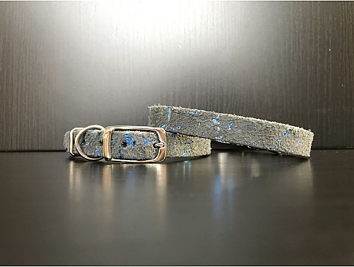 Graphite with Blue Metallic Details - Leather Dog Collar - Size S